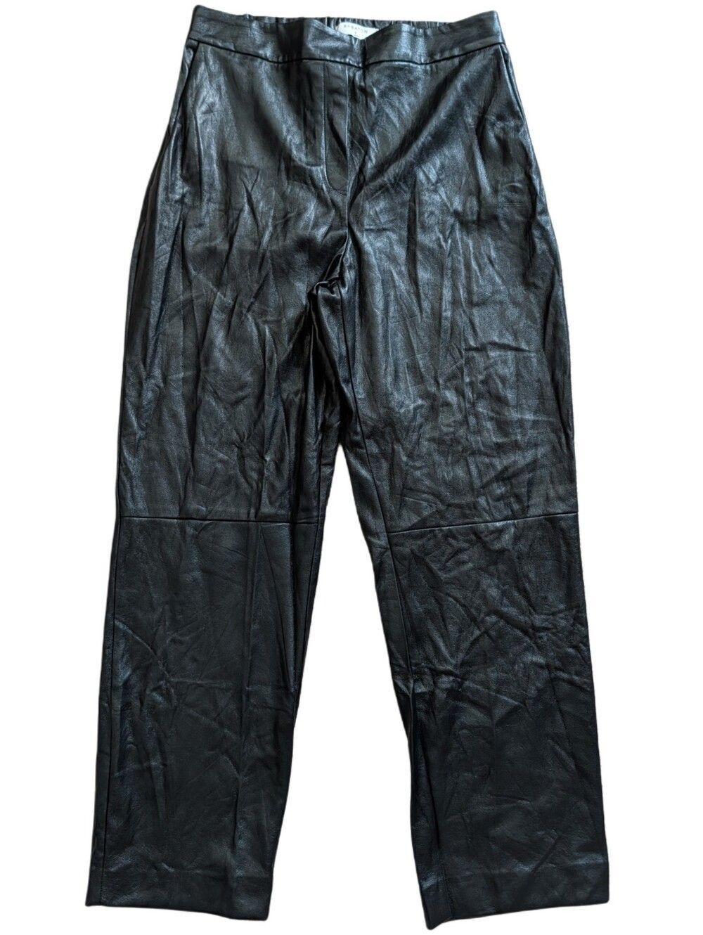 Aritzia Babaton Womens Black Faux Leather High Rise Straight Leg Pants Size 8